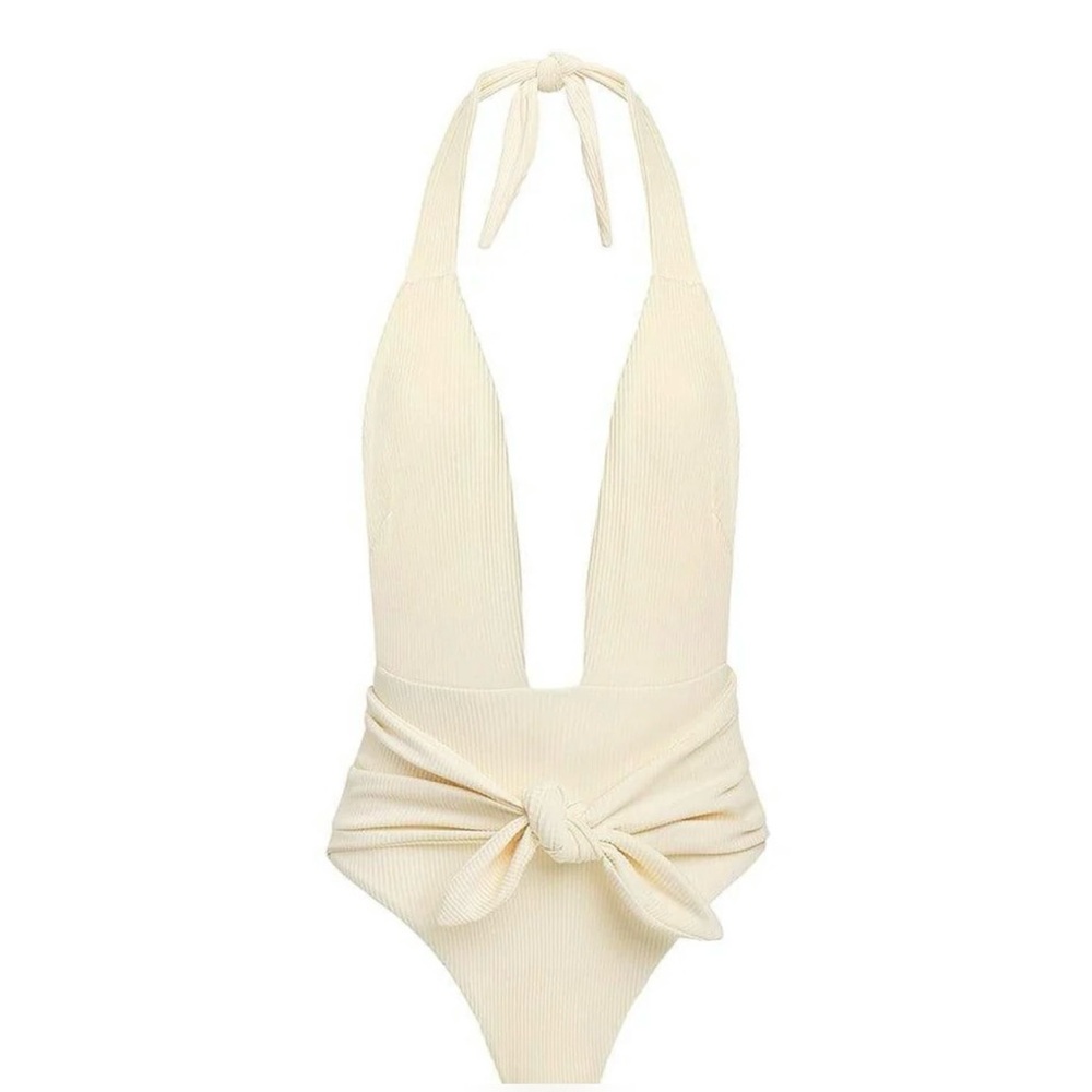 Montce Cream Rib Tropez Tie-Up One-Piece